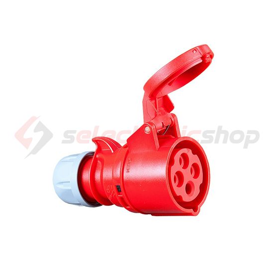 Ipari dugalj lengő 3P+E 16A 400V(50+60Hz) piros egyenes IP44 műanyag 6h-pozíció Shark PCE - 214-6