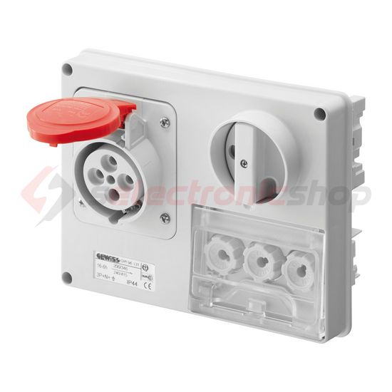 Ipari dugalj ráépíthető 3P+E 3xD01 hengeres betét mechanikai reteszelés 16A IP44 IB GEWISS - GW66130