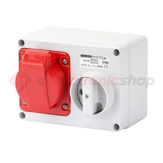 Ipari dugalj ráépíthető 3P+N+E mechanikai reteszelés 16A IP44 380-415V(50+60Hz) piros IB GEWISS - GW66009