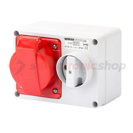 Ipari dugalj ráépíthető 3P+N+E mechanikai reteszelés 32A IP44 380-415V(50+60Hz) piros IB GEWISS - GW66020