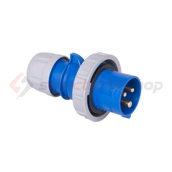 Ipari dugvilla lengő 2P+E 16A 230V(50+60Hz) kék IP67 műanyag csavaros 6h-pozíció Shark PCE - 0132-6