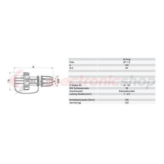 Ipari dugvilla +védőfedél földelt 16A egyenes 250V kék műanyag csavaros IP68 PCE - 20051-b