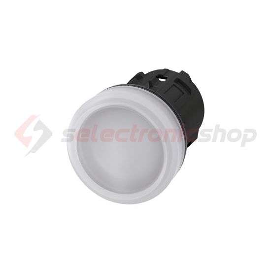 Jelzőlámpa fej műanyag d22 kerek fehér lapos 1-lámpa fekete műanyag-gyűrű SIRIUS ACT SIEMENS - 3SU1001-6AA60-0AA0