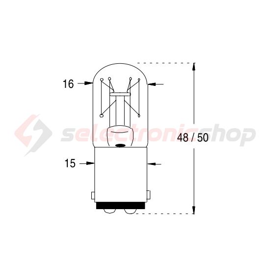 Jelzőlámpa izzó cső alakú 220-260V 23mA 6W BA15d fehér 2000h B5036 ORBITEC - 118781