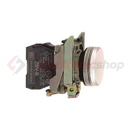 Jelzőlámpa komplett fém d22 1x LED fehér 24V AC/DC kerek lapos Harmony XB4 Schneider - XB4BVB1