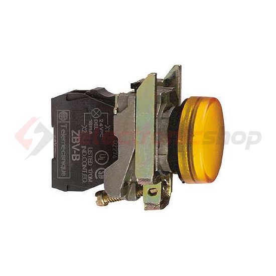 Jelzőlámpa komplett fém d22 1x LED narancs 24V AC/DC kerek lapos Harmony XB4 Schneider - XB4BVB5