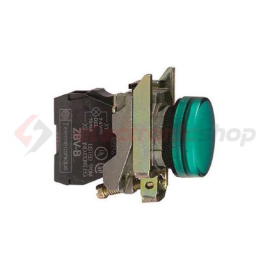 Jelzőlámpa komplett fém d22 1x LED zöld 24V AC/DC kerek lapos fényforrással Harmony XB4 Schneider - XB4BVB3