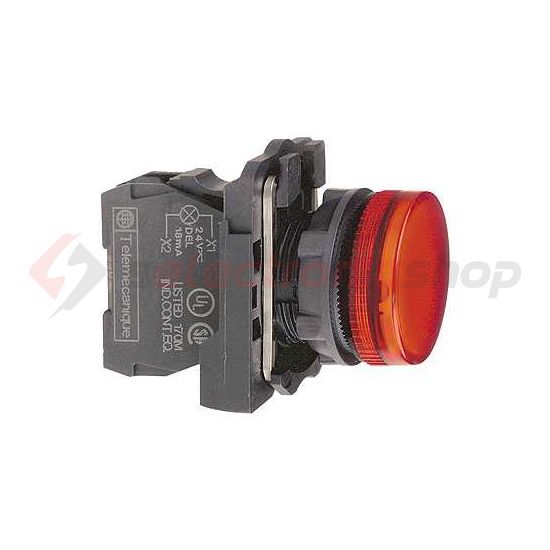 Jelzőlámpa komplett műa. d22 1x BA9s piros 0-250V AC/DC kerek lapos Harmony XB5 Schneider - XB5AV64