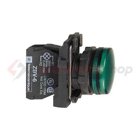 Jelzőlámpa komplett műa. d22 1x LED zöld 24V AC/DC kerek lapos Harmony XB5 Schneider - XB5AVB3