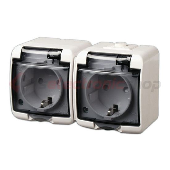 Junior 162/2 dugalj földelt komplett házban csapófedéllel gyerekzárral fehér IP44 ANCO - 321346