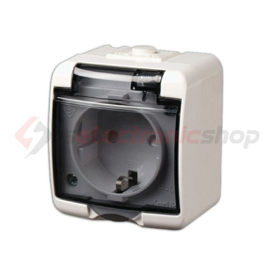 Junior 162 dugalj földelt komplett házban csapófedéllel gyerekzárral fehér IP44 falonkívüli ANCO - 321343