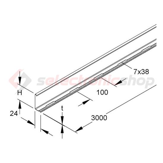 Kábeltálca válaszfal 55mm-ma 3000mm L-profil szalaghorganyzott acél csavaros RW 60 Niedax - 4013339225002