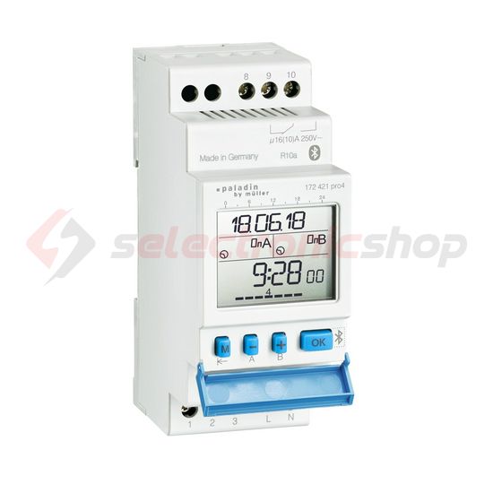 Kapcsolóóra digitális LCD bluetuth napi heti 2 váltó 16A 2M 172 421 pro4 Paladin Hugo Müller - 172421