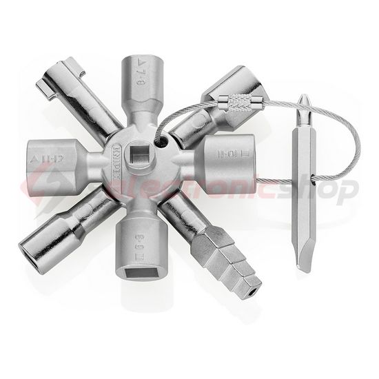 Kapcsolószekrény kulcs multifunkciós 10profil 2keresztkulcs 2bit 92mm univerzális TwinKey KNIPEX - 001101
