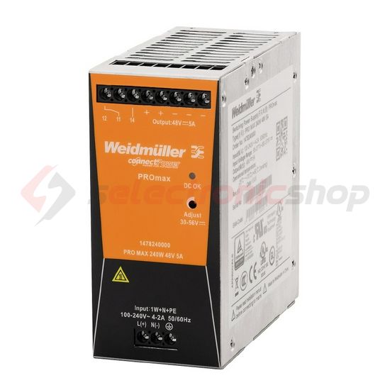Kapcsolóüzemű DC tápegység 85-264VAC-be 80-370VDC-be 24VDC-ki PRO MAX 240W 24V 10A Weidmüller - 1478130000