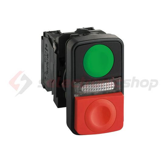 Kettős nyomógomb komplett műa. d22 I/jelzőlámpa/O világító piros/zöld magas Harmony XB5 Schneider - XB5AW73731M5