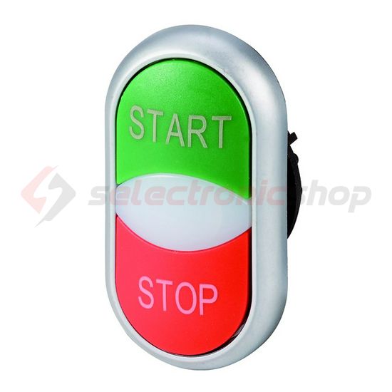 Kettős nyomógombfej műanyag d22 jelzőlámpával világító lapos kerek M22-DDL-GR-GB1/GB0 EATON - 216702