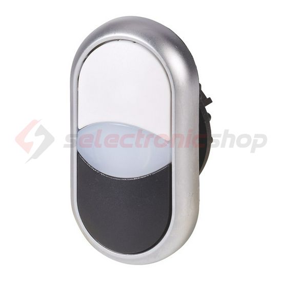 Kettős nyomógombfej műanyag d22 jelzőlámpával világító lapos kerek visszaugró M22-DDL-WS EATON - 216704