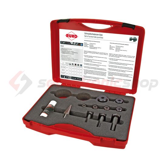 Kézi lyukasztókészlet max.4mm-lemezhez csapágyas acél-hoz 6bélyeggel 15.2-32mm 9-21PG 3 RUKO - 109002K