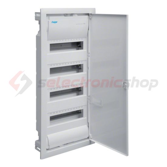 Kiselosztó PE/N-sínnel 63A műanyag 4x 12M süllyesztett fehér IP30 teli ajtó Volta Hager - VU48NE