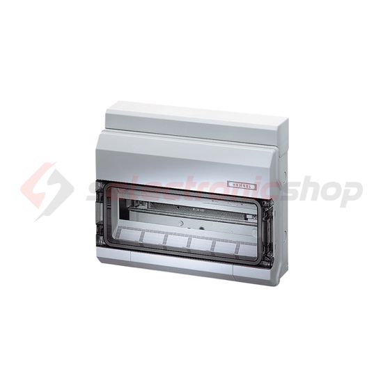 Kiselosztó PE/N sínnel rugós műanyag 1x 18M falonkívüli szürke IP65 átlátszó ajtó KV 9118 Hensel - 6100001