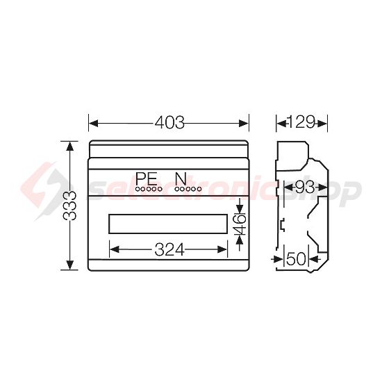 Kiselosztó PE/N sínnel rugós műanyag 1x 18M falonkívüli szürke IP65 átlátszó ajtó KV 9118 Hensel - 6100001