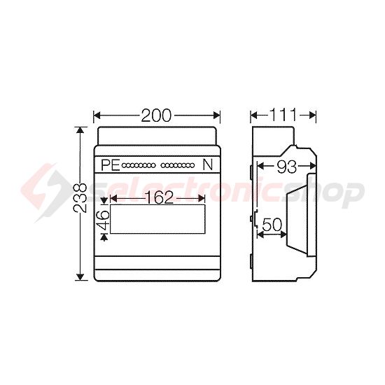 Kiselosztó PE/N sínnel rugós műanyag 1x 9M falonkívüli szürke IP65 átlátszó ajtó KV 9109 Hensel - 6100058