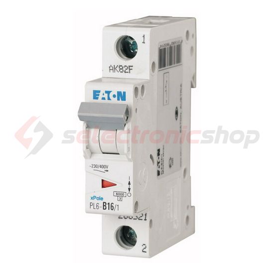 Kismegszakító 1P 16A B-jelleg 230V AC 6kA/60898 1M PL6-B16/1 EATON - 286521