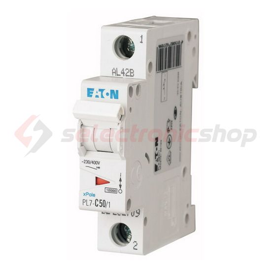 Kismegszakító 1P 50A C-jelleg 230V AC 10kA/60898 PL7-C50/1 EATON - 262709