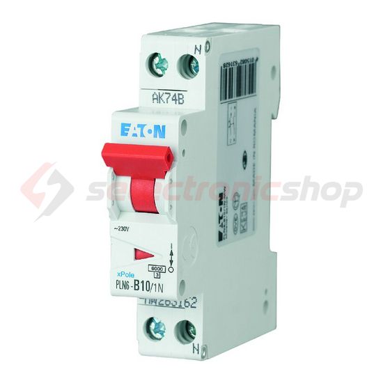 Kismegszakító 1P+N 10A B-jelleg 230V AC 6kA/60898 PLN6-B10/1N-DE EATON - 263270
