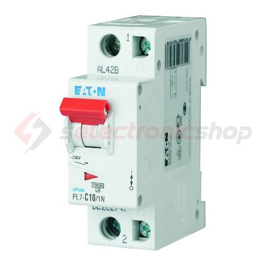 Kismegszakító 1P+N 10A C-jelleg 230V AC 10kA/60898 PL7-C10/1N EATON - 262747