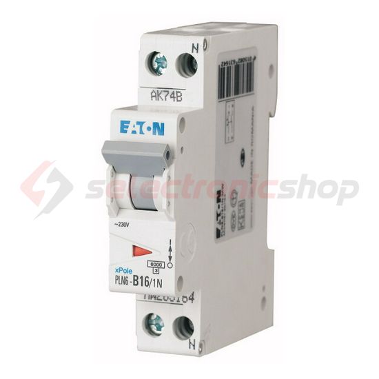 Kismegszakító 1P+N 16A B-jelleg 230V AC 6kA/60898 PLN6-B16/1N-DE EATON - 263272