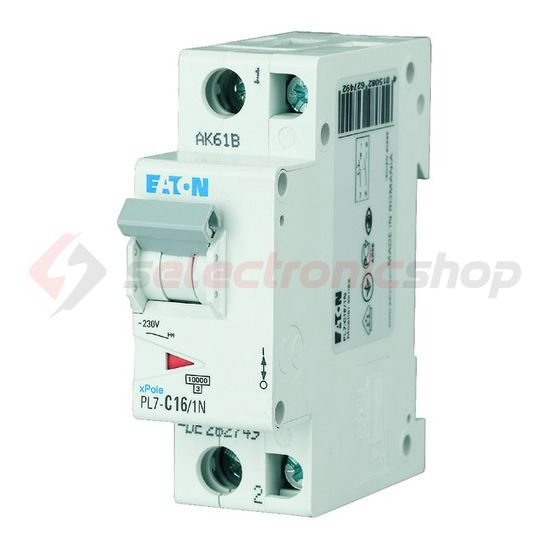 Kismegszakító 1P+N 16A C-jelleg 230V AC 10kA/60898 PL7-C16/1N EATON - 262749