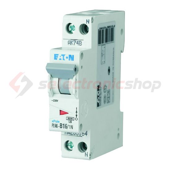 Kismegszakító 1P+N 16A C-jelleg 230V AC 6kA/60898 PLN6-C16/1N-DE EATON - 263282