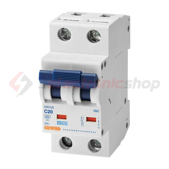 Kismegszakító 1P+N 25A C-jelleg 500V AC 6kA/60898 6kA/60947 2M RB60 GEWISS - GW91549