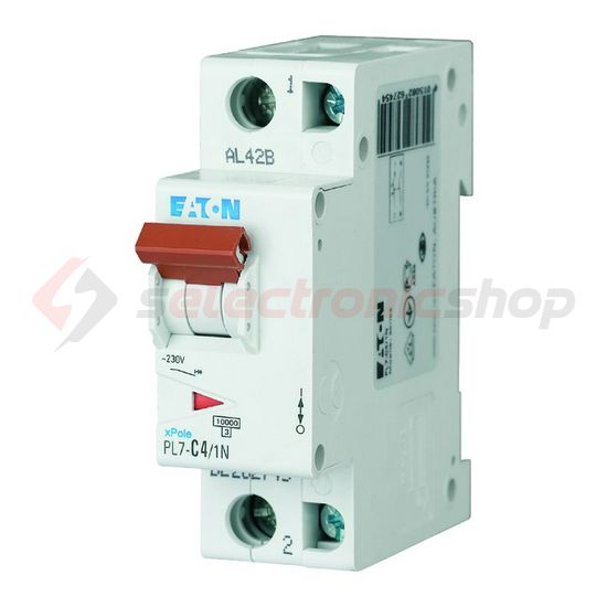 Kismegszakító 1P+N 4A C-jelleg 230V AC 10kA/60898 PL7-C4/1N EATON - 262745