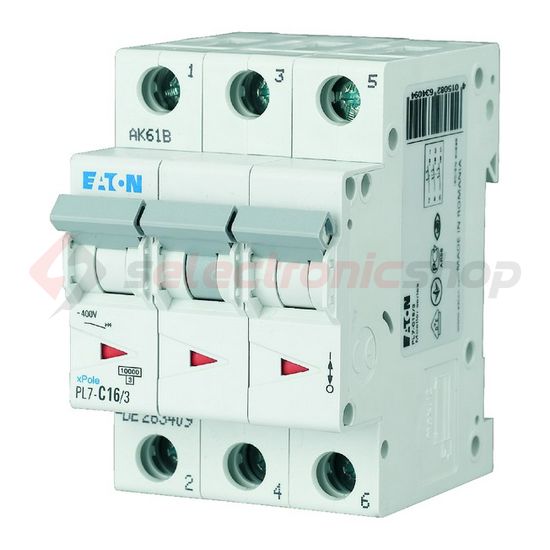 Kismegszakító 3P 16A C-jelleg 400V AC 10kA/60898 PL7-C16/3 EATON - 263409