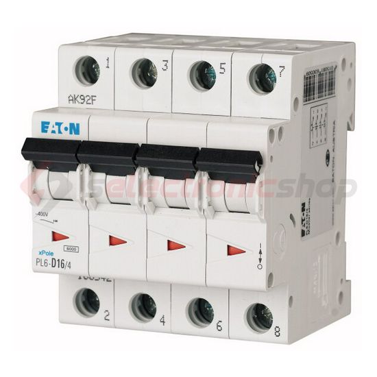 Kismegszakító 4P 16A C-jelleg 230V AC 6kA/60898 4M PL6-C16/4 EATON - 166519