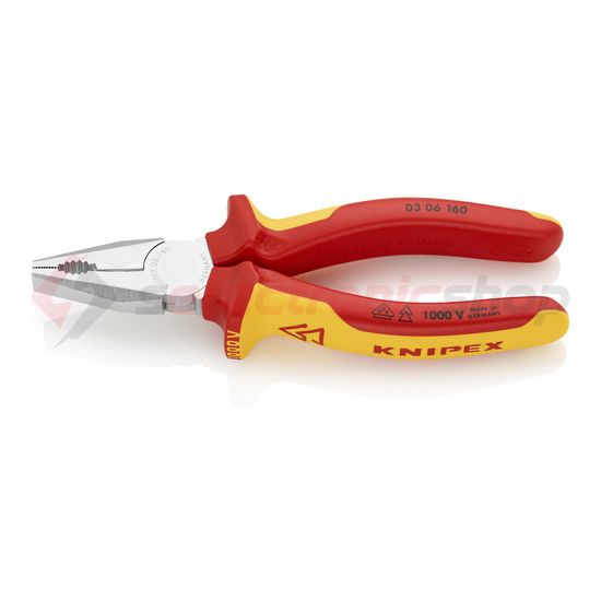 Kombinált fogó 60HRC max.d10/3,1/2mm-vágás krómozott piros-sárga 160mm 1000V szigetelt VDE KNIPEX - 0306160