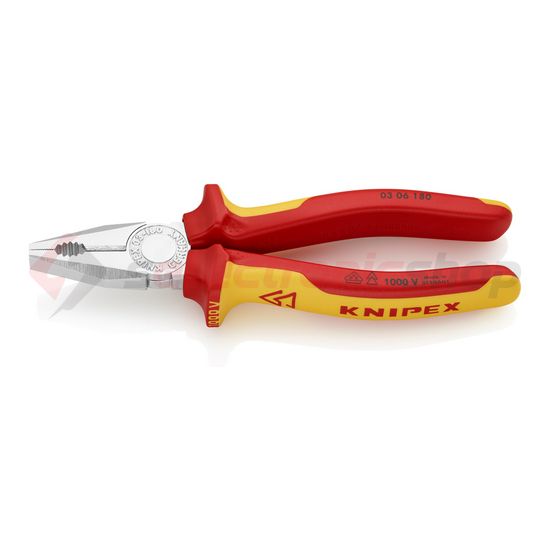 Kombinált fogó 60HRC max.d12/3,4/2,2mm-vágás króm piros-sárga 180mm 1000V szigetelt VDE KNIPEX - 0306180