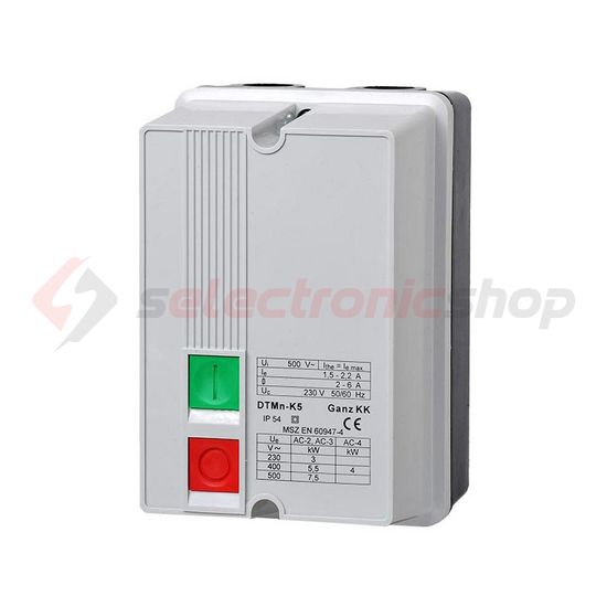 Komplett motorindító tokozott direkt 3,3-4,9A-hő 1.1kW/400VAC-3 220-230V50Hz IP54 DTMn-K5 Ganz KK - 241-0082-350