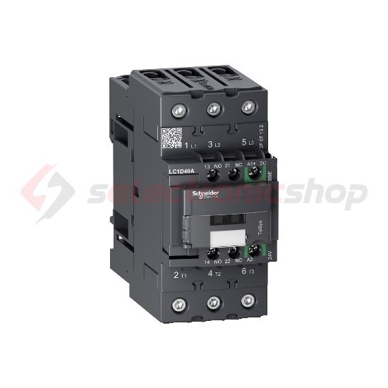 Kontaktor (mágnesk) EverLink 18.5kW/400VAC-3 3-Z 17-30VDC 1-z 1-ny csavaros TeSys LC1-D Schneider - LC1D40ABBE