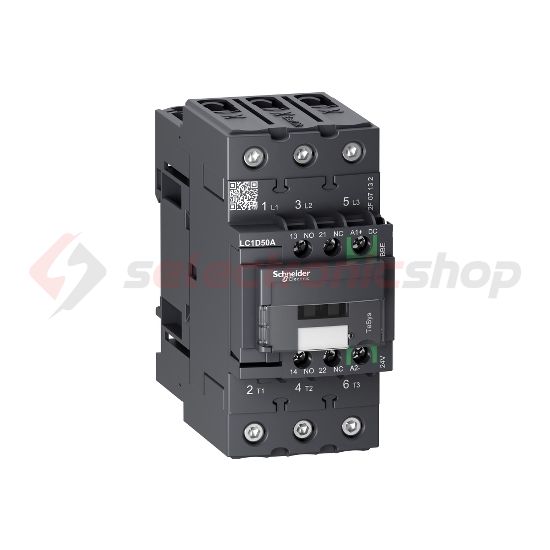 Kontaktor (mágnesk) EverLink 22kW/400VAC-3 3-Z 17-30VDC 1-z 1-ny csavaros TeSys LC1-D Schneider - LC1D50ABBE