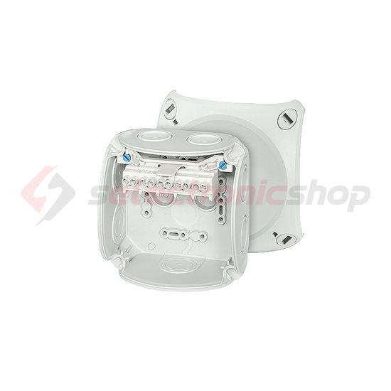 Kötődoboz 5x4x4mm2 falonkívüli 104mmx 104mmx 70mm szürke műanyag IP66 8 DK 0404 GZ Hensel - 62000151