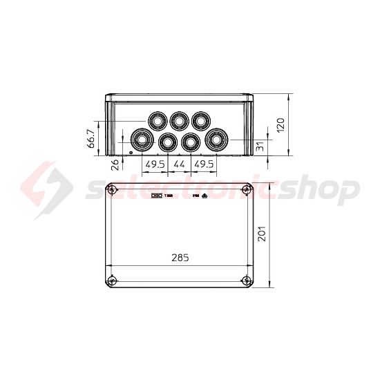 Kötődoboz falonkívüli műanyag 201mm x 285mm 120mm szürke IP66 T 350 OBO-BETTERMANN - 2007125