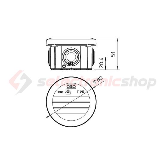 Kötődoboz falonkívüli műanyag 51mm 80mm-átmérő szürke IP65 T 25 OBO-BETTERMANN - 2007029