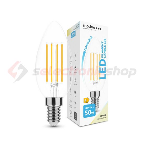 LED lámpa B35 DIM gyertya filament 7W- 50W E14 750lm 840 DIM 220-240V AC 35000h 360° 4000K Modee - ML-CF4000K7WE14D