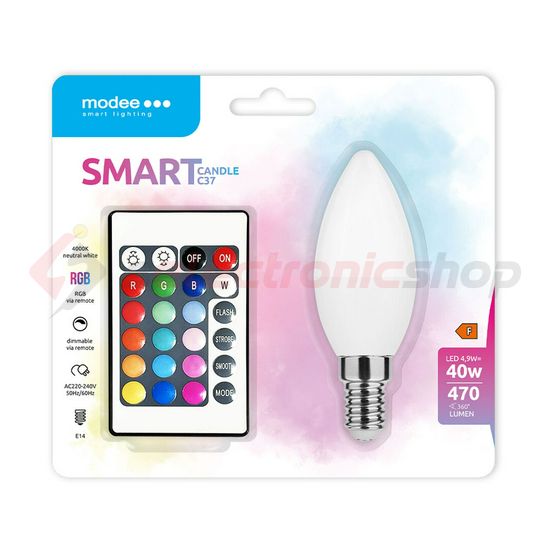 LED lámpa B35 DIM RGBW-távirányítóval gyertya 4,9W- 40W E14 470lm DIM 220-240V AC LED Smart Modee - MSL-C4,9WE14RGB-R