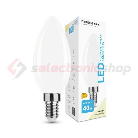 LED lámpa B35 gyertya filament 4W- 40W E14 430lm 840 220-240V AC 35000h 360° 4000K Modee - ML-MCF4000K4WE14