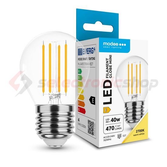 LED lámpa kisgömb P45 filament 4W- 45W E27 430lm 827 220-240V AC 25000h 360° 2700K Modee - ML-G45F2700K4WE27